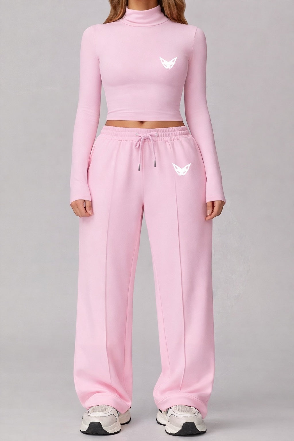 Vytro Sports Urban Set – Long-sleeved crop top &amp; wide-leg pants (Pink)