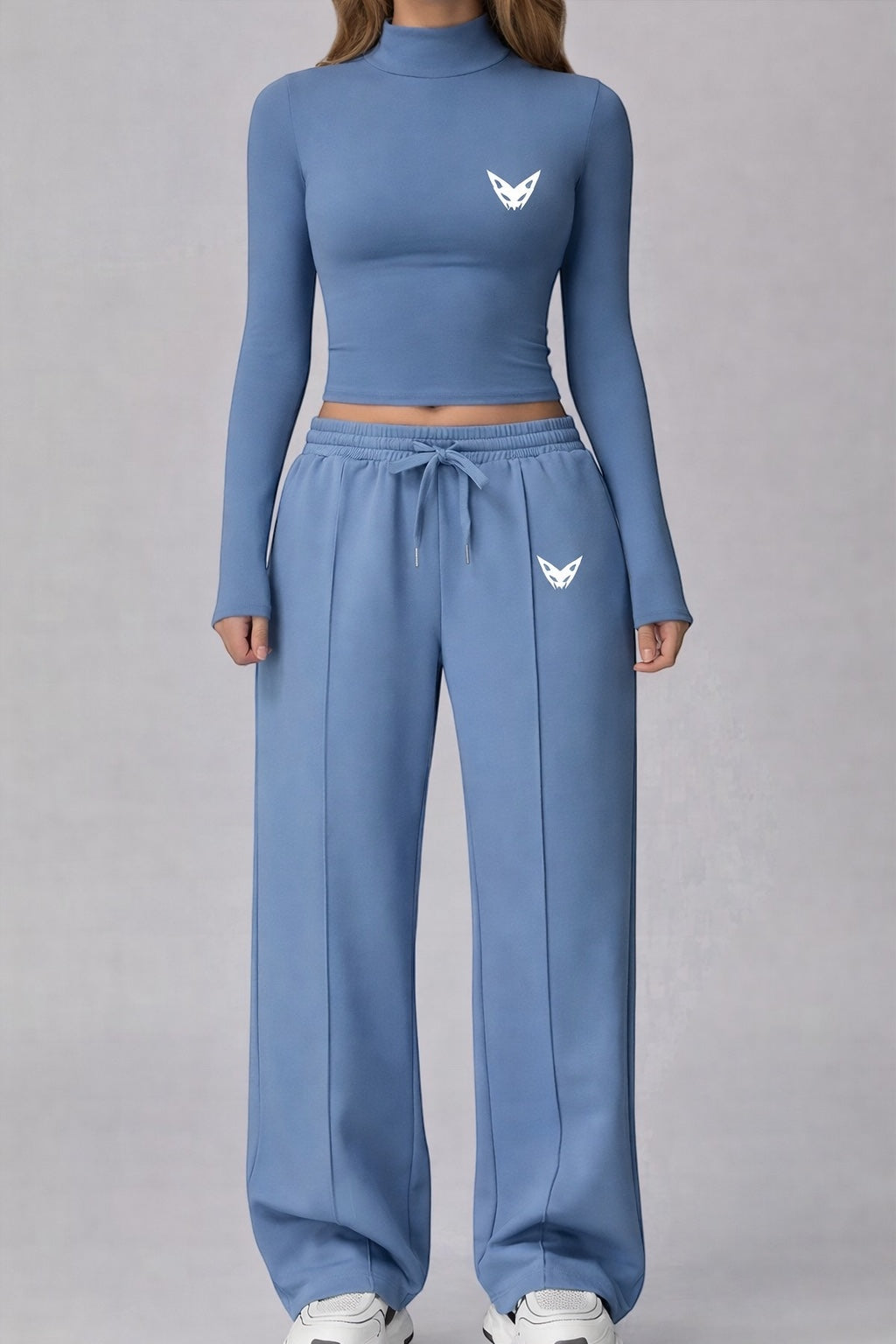 Vytro Sports Urban Set – Long-sleeved crop top &amp; wide-leg pants (Blue)