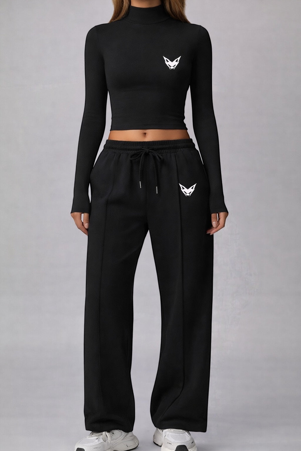 Vytro Sports Urban Set – Long-sleeved crop top &amp; wide-leg pants (Black)