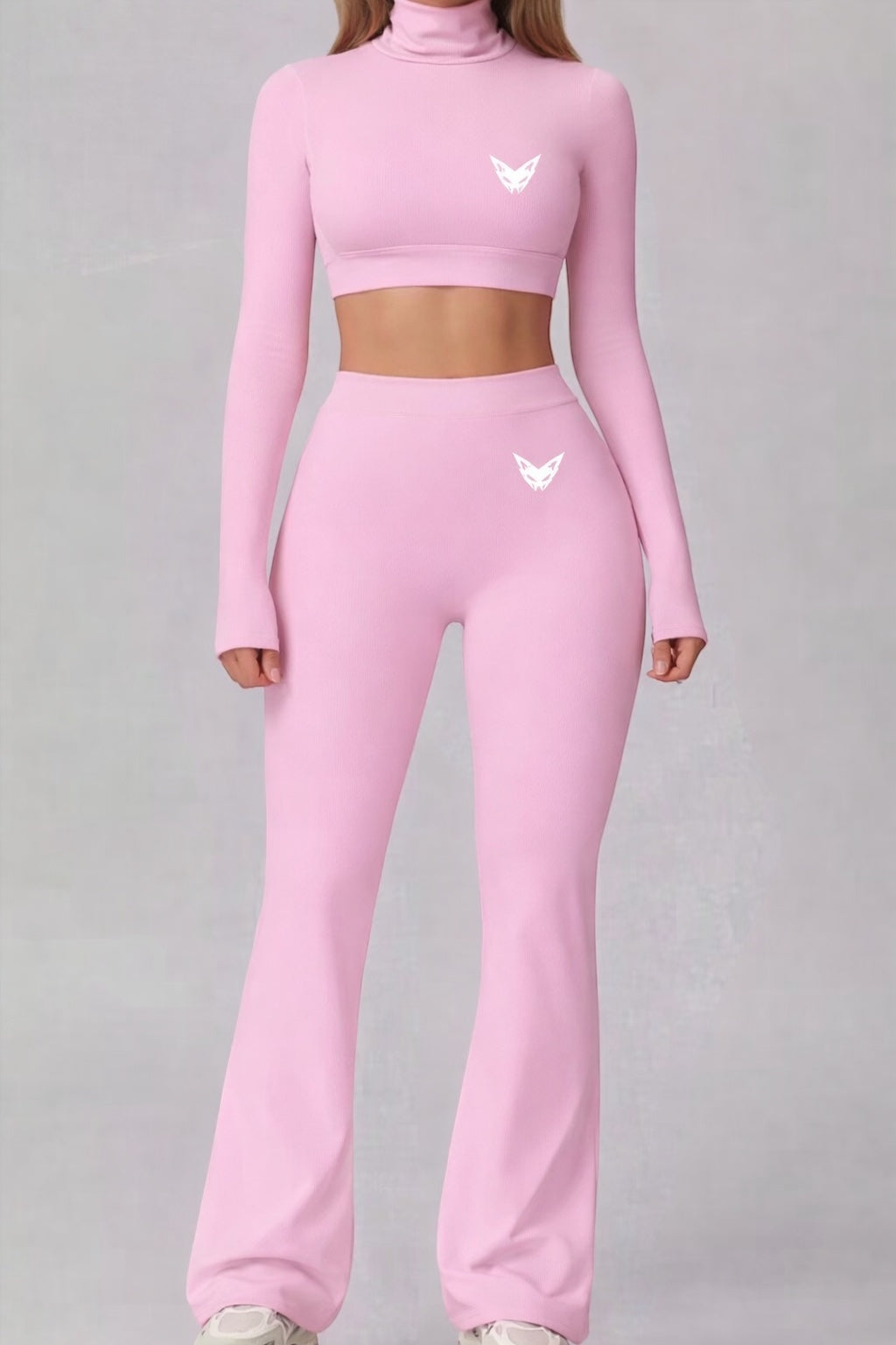 Vytro Sports Sculpt Flare Set – Long Sleeve Crop Top &amp; Flared Tights (Pink)
