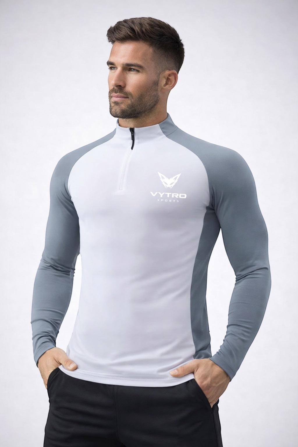 Vytro Sports Apex Half-Zip Performance Top - White / Blue