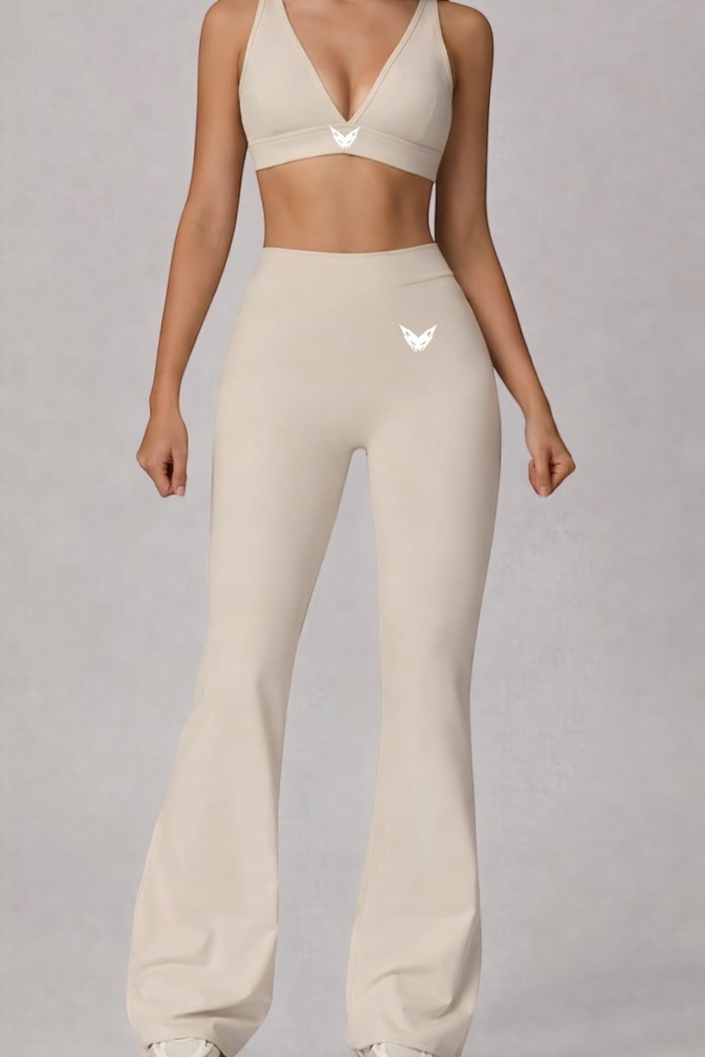 Vytro Sports Sculpt Flare Set - Sports Bra &amp; Flared Tights (Beige)