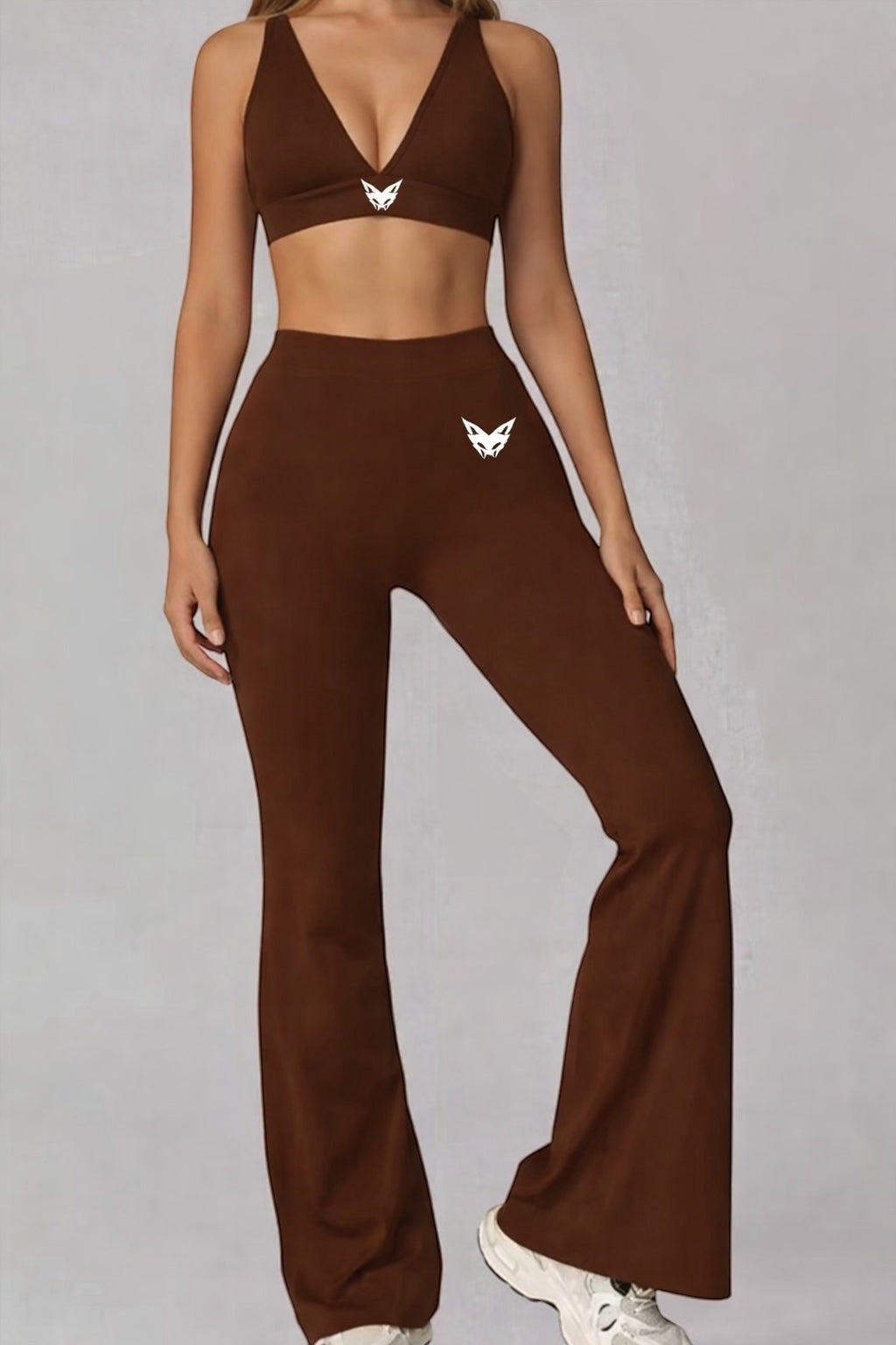 Vytro Sports Sculpt Flare Set - Sports Bra &amp; Flared Tights (Brown)